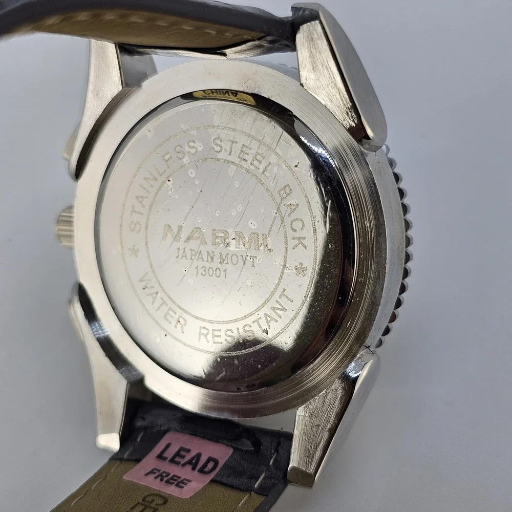 Narmi Unisex Analog Watch 45MM Dark Gray Dial Faux Leather Bands New Battery‎